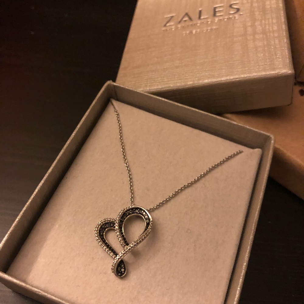 Zales heart necklace with black and white diamonds